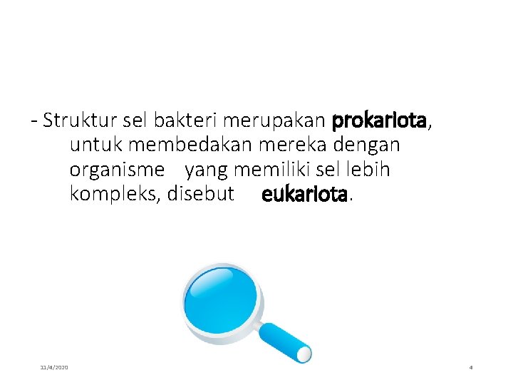 - Struktur sel bakteri merupakan prokariota, untuk membedakan mereka dengan organisme yang memiliki sel