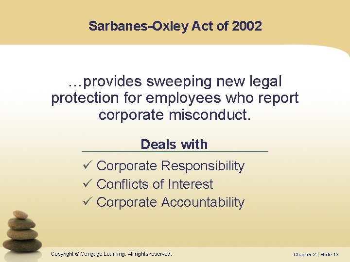 Sarbanes-Oxley Act of 2002 …provides sweeping new legal protection for employees who report corporate