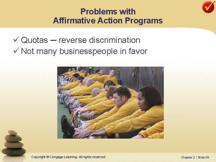 Problems with Affirmative Action Programs ü Quotas ─ reverse discrimination ü Not many businesspeople