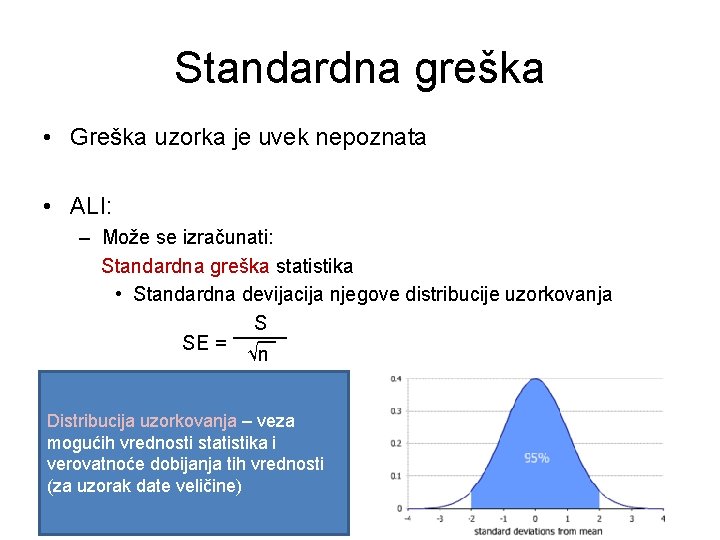 Standardna greška • Greška uzorka je uvek nepoznata • ALI: – Može se izračunati: