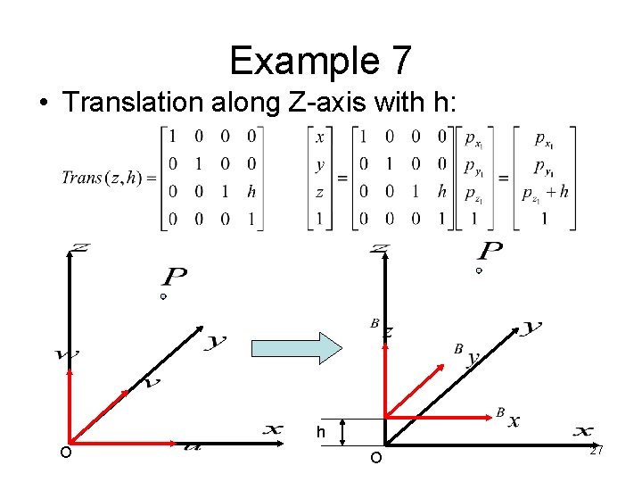 Example 7 • Translation along Z-axis with h: h O O 27 