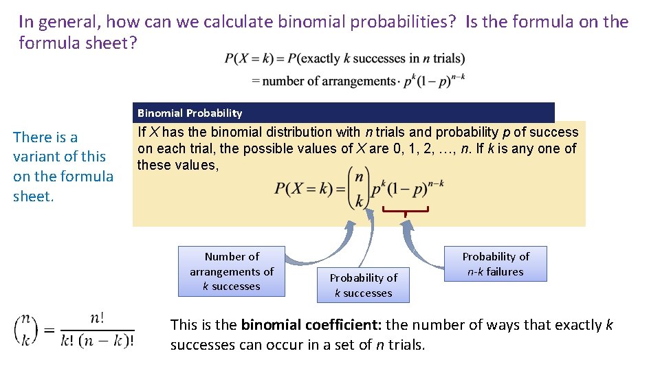 In general, how can we calculate binomial probabilities? Is the formula on the formula