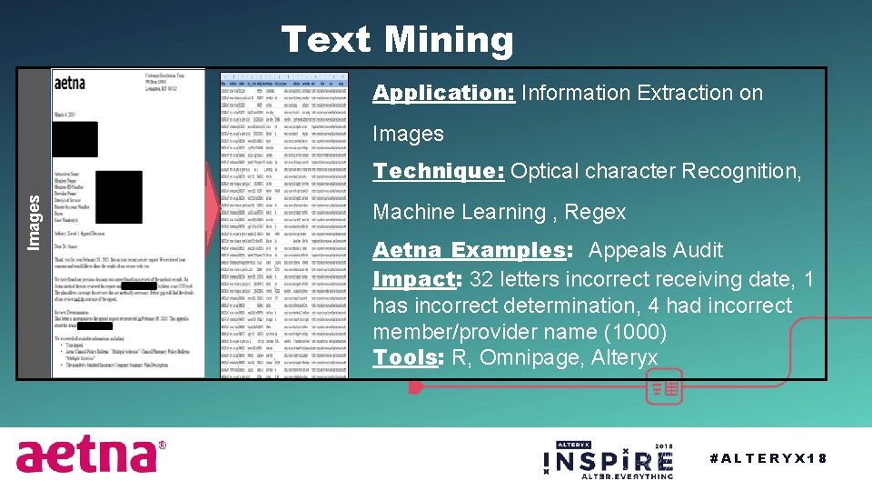 Text Mining Application: Information Extraction on Images Technique: Optical character Recognition, Machine Learning ,