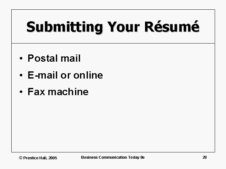 Submitting Your Résumé • Postal mail • E-mail or online • Fax machine ©