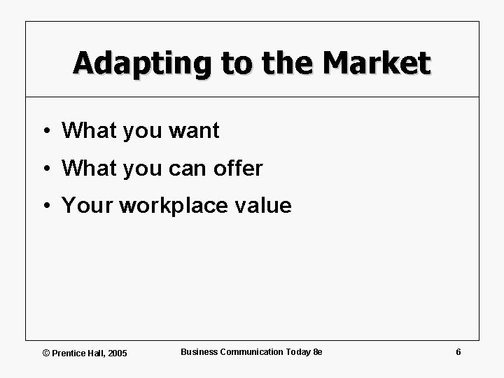 Adapting to the Market • What you want • What you can offer •