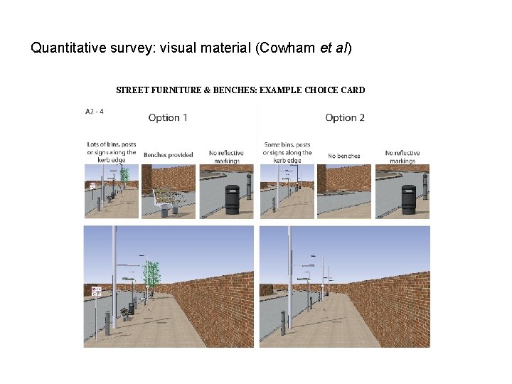 Quantitative survey: visual material (Cowham et al) STREET FURNITURE & BENCHES: EXAMPLE CHOICE CARD