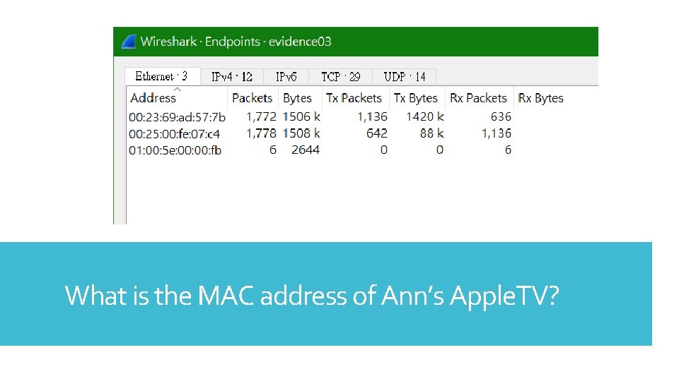 What is the MAC address of Ann’s Apple. TV? 