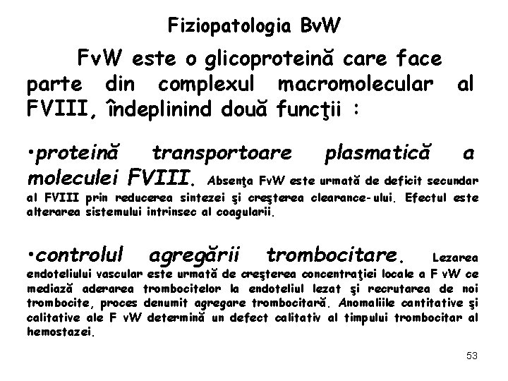 Fiziopatologia Bv. W Fv. W este o glicoproteină care face parte din complexul macromolecular