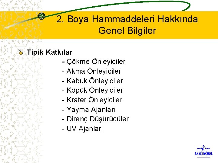 2. Boya Hammaddeleri Hakkında Genel Bilgiler Tipik Katkılar - Çökme Önleyiciler - Akma Önleyiciler