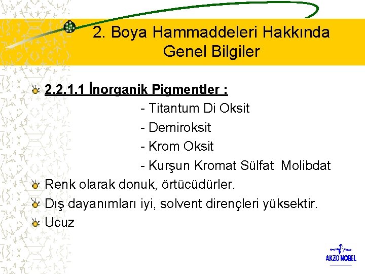 2. Boya Hammaddeleri Hakkında Genel Bilgiler 2. 2. 1. 1 İnorganik Pigmentler : -