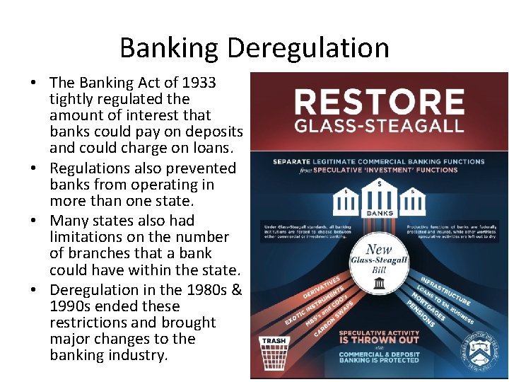 Banking Deregulation • The Banking Act of 1933 tightly regulated the amount of interest