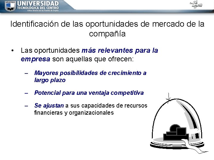 Identificación de las oportunidades de mercado de la compañía • Las oportunidades más relevantes