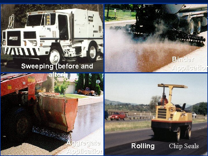 Binder Application Sweeping (before and after) Aggregate Application Rolling Chip Seals 