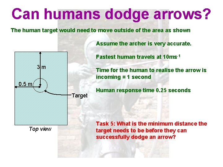 Can humans dodge arrows? The human target would need to move outside of the