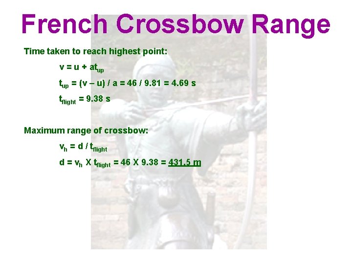 French Crossbow Range Time taken to reach highest point: v = u + atup