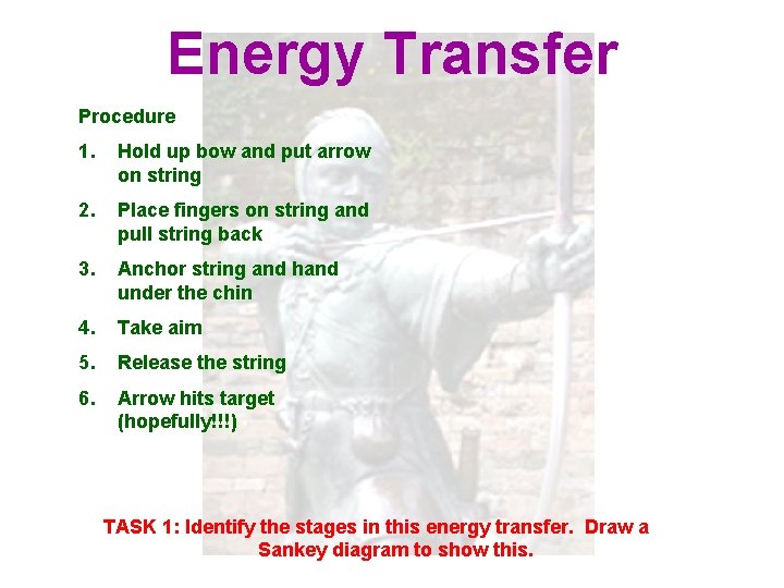 Energy Transfer Procedure 1. Hold up bow and put arrow on string 2. Place