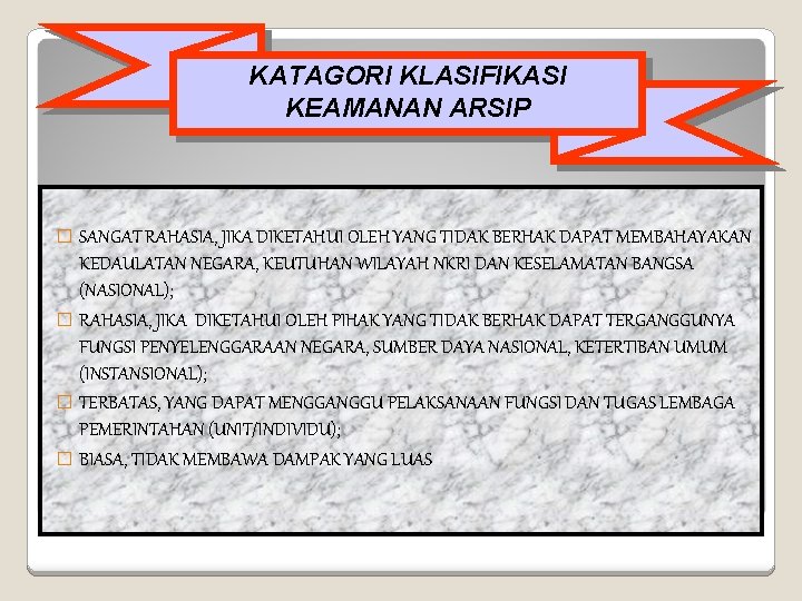 KATAGORI KLASIFIKASI KEAMANAN ARSIP � SANGAT RAHASIA, JIKA DIKETAHUI OLEH YANG TIDAK BERHAK DAPAT