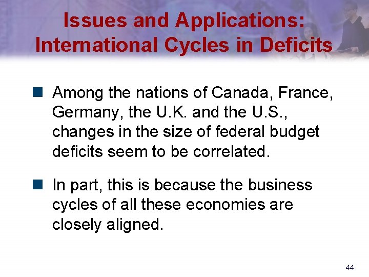 Issues and Applications: International Cycles in Deficits n Among the nations of Canada, France,