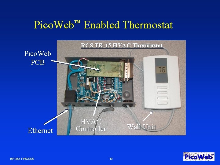 Pico. Web Enabled Thermostat TM RCS TR-15 HVAC Thermostat Pico. Web PCB Ethernet 10/1/99