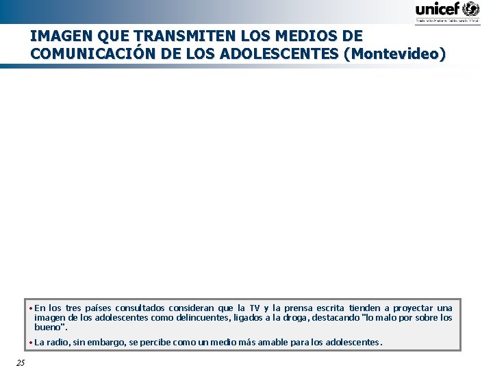 IMAGEN QUE TRANSMITEN LOS MEDIOS DE COMUNICACIÓN DE LOS ADOLESCENTES (Montevideo) • En los