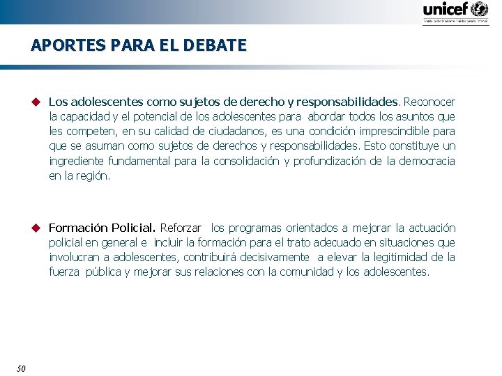 APORTES PARA EL DEBATE u Los adolescentes como sujetos de derecho y responsabilidades. Reconocer