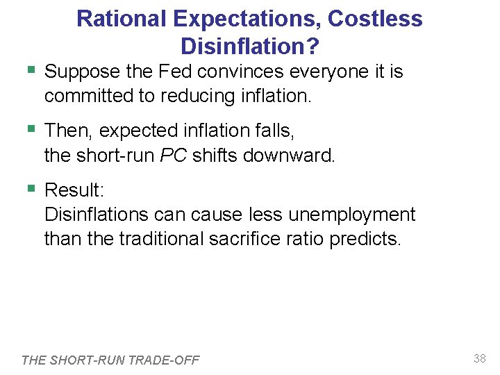 Rational Expectations, Costless Disinflation? Suppose the Fed convinces everyone it is committed to reducing