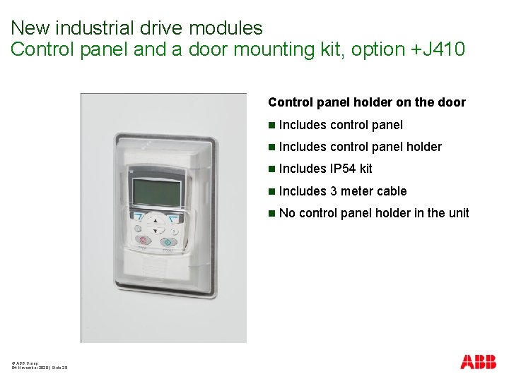 New industrial drive modules Control panel and a door mounting kit, option +J 410