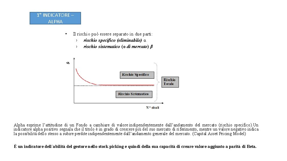 1° INDICATORE – ALPHA • Il rischio può essere separato in due parti: ›