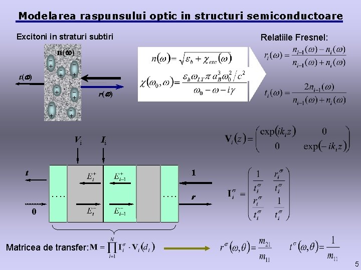 Modelarea raspunsului optic in structuri semiconductoare Relatiile Fresnel: Excitoni in straturi subtiri - n(
