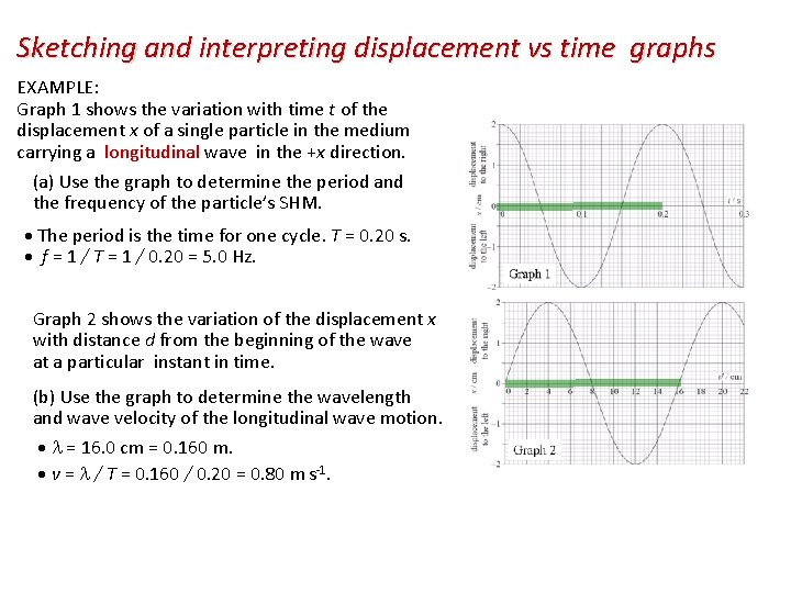 Sketching and interpreting displacement vs time graphs EXAMPLE: Graph 1 shows the variation with