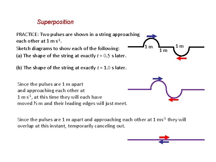 Superposition PRACTICE: Two pulses are shown in a string approaching each other at 1