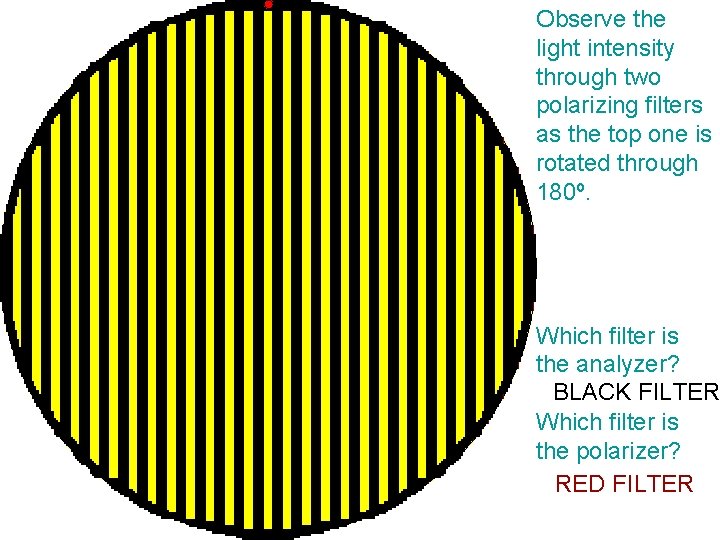 Observe the light intensity through two polarizing filters as the top one is rotated