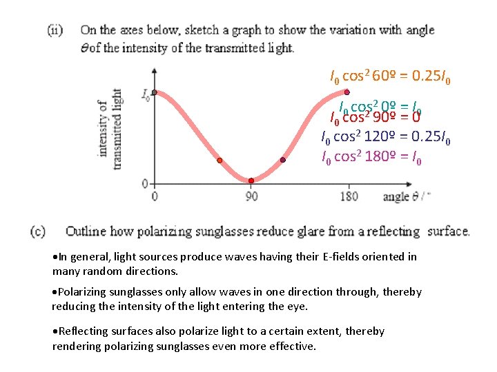 I 0 cos 2 60º = 0. 25 I 0 2 0º = I