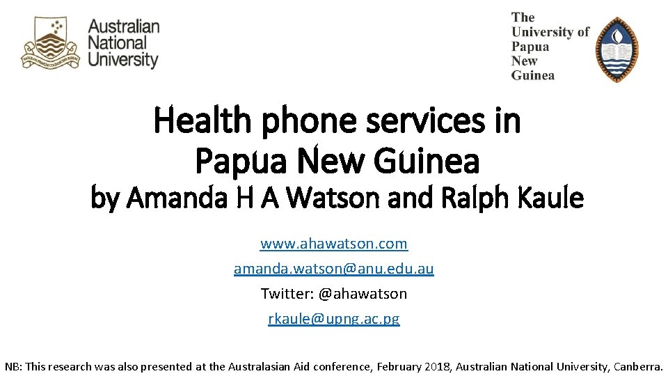 Health phone services in Papua New Guinea by Amanda H A Watson and Ralph