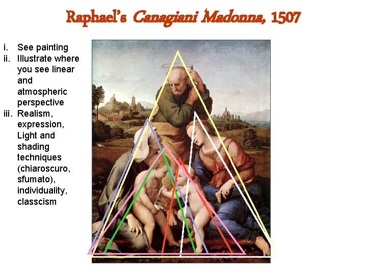 Raphael’s Canagiani Madonna, 1507 i. See painting ii. Illustrate where you see linear and