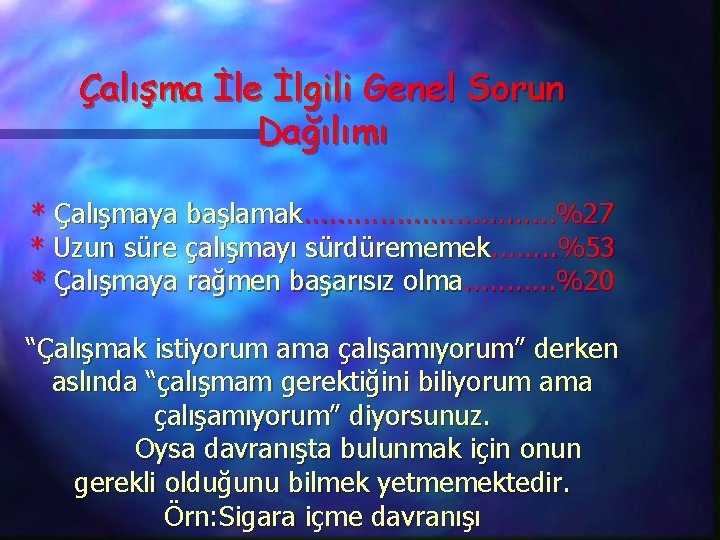 Çalışma İle İlgili Genel Sorun Dağılımı * Çalışmaya başlamak. . . . %27 *