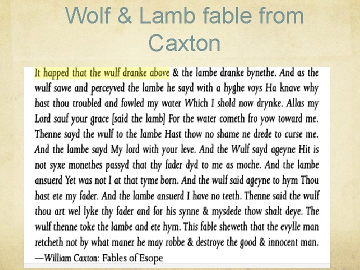 Wolf & Lamb fable from Caxton 