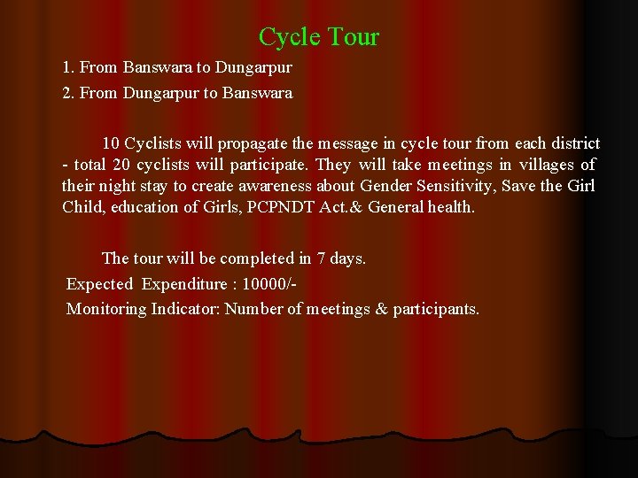 Cycle Tour 1. From Banswara to Dungarpur 2. From Dungarpur to Banswara 10 Cyclists