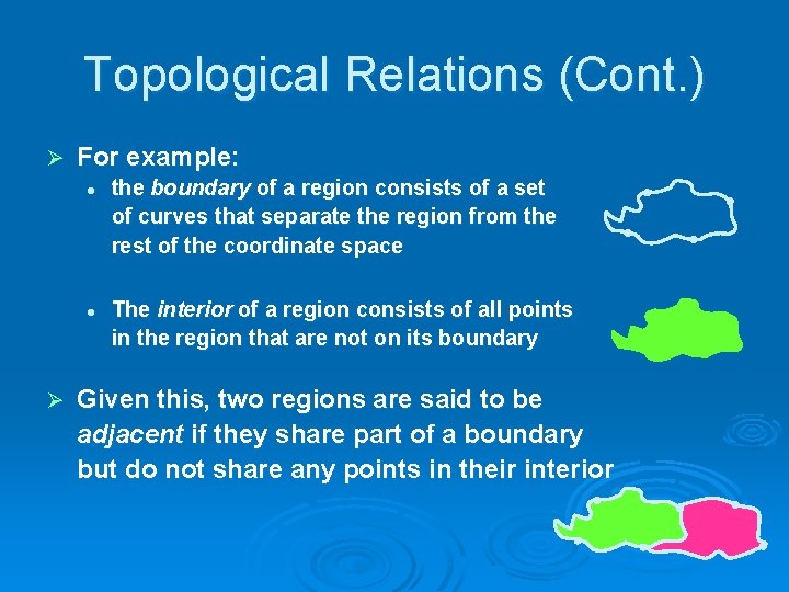 Topological Relations (Cont. ) Ø For example: l l Ø the boundary of a