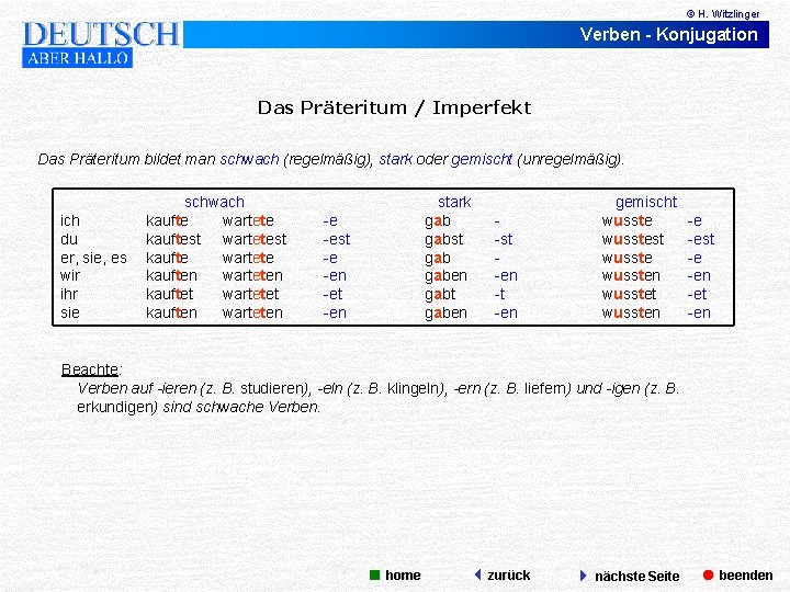 © H. Witzlinger Verben - Konjugation Das Präteritum / Imperfekt Das Präteritum bildet man