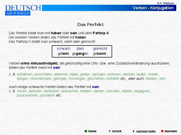 © H. Witzlinger Verben - Konjugation Das Perfekt bildet man mit haben oder sein