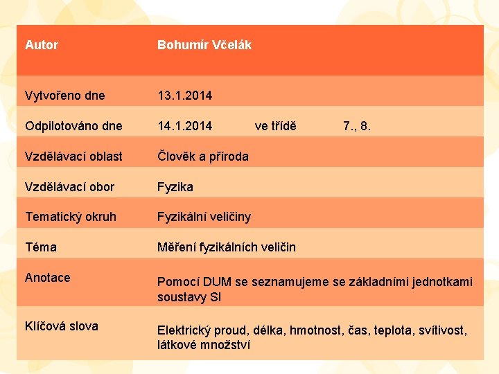 Autor Bohumír Včelák Vytvořeno dne 13. 1. 2014 Odpilotováno dne 14. 1. 2014 Vzdělávací Autor Bohumír Včelák Vytvořeno dne 13. 1. 2014 Odpilotováno dne 14. 1. 2014 Vzdělávací