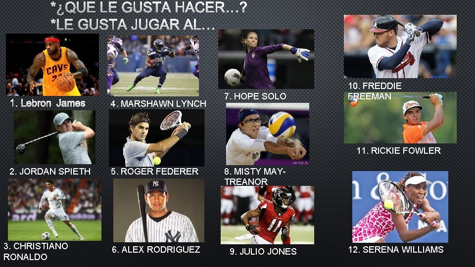*¿QUE LE GUSTA HACER…? *LE GUSTA JUGAR AL… 1. LEBRON JAMES 4. MARSHAWN LYNCH