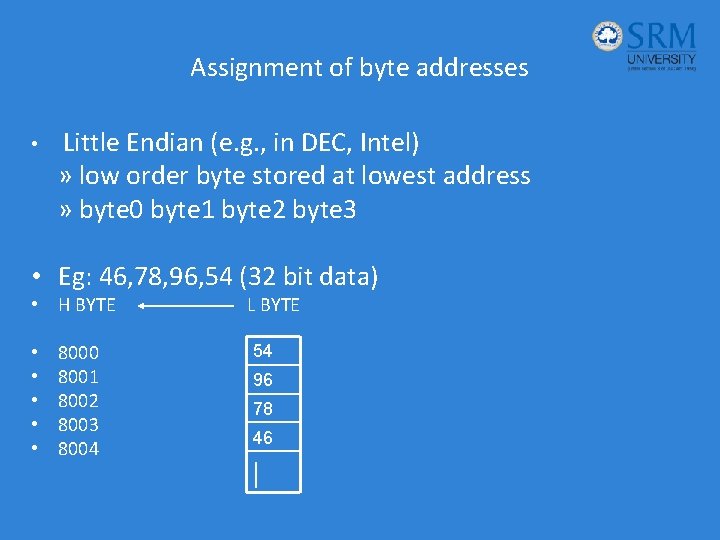 Assignment of byte addresses • Little Endian (e. g. , in DEC, Intel) »