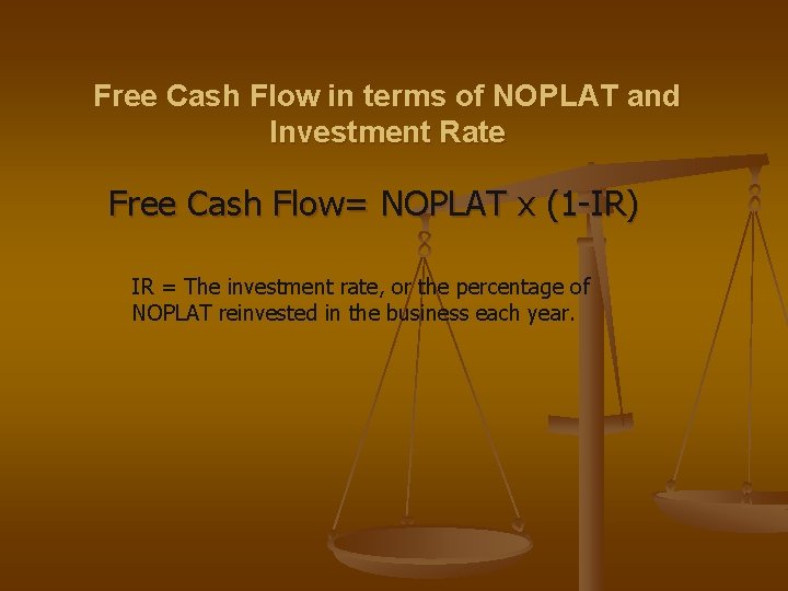 Free Cash Flow in terms of NOPLAT and Investment Rate Free Cash Flow= NOPLAT