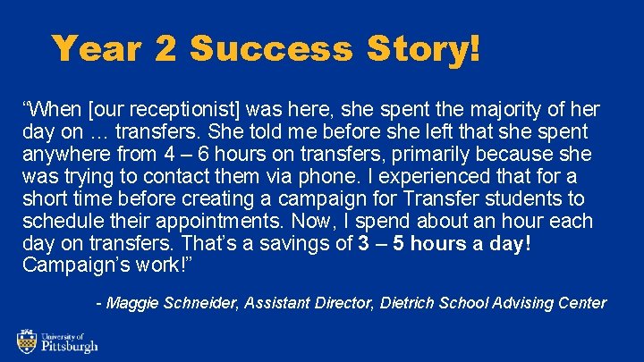 Year 2 Success Story! “When [our receptionist] was here, she spent the majority of