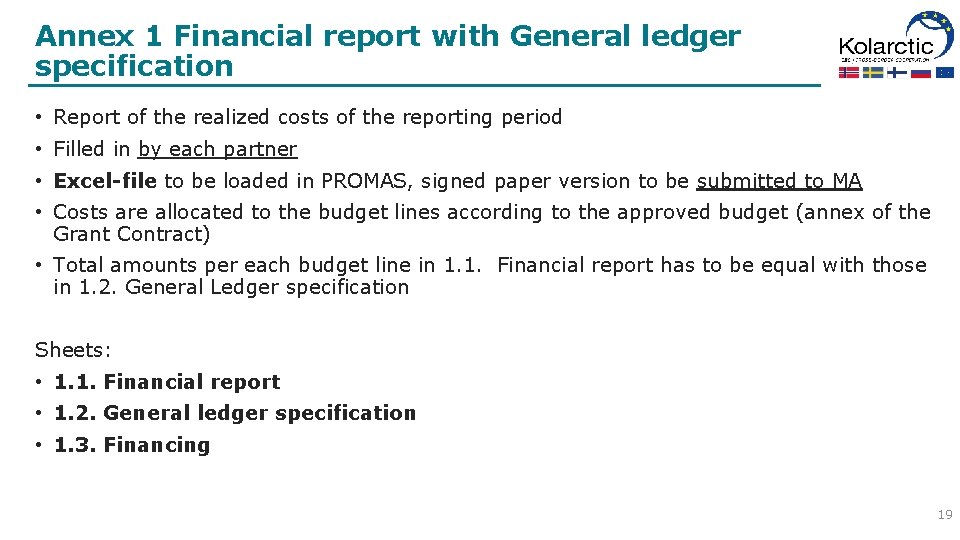 Annex 1 Financial report with General ledger specification • Report of the realized costs