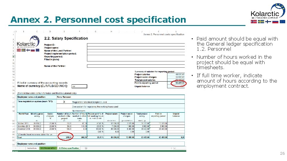 Annex 2. Personnel cost specification • Paid amount should be equal with the General