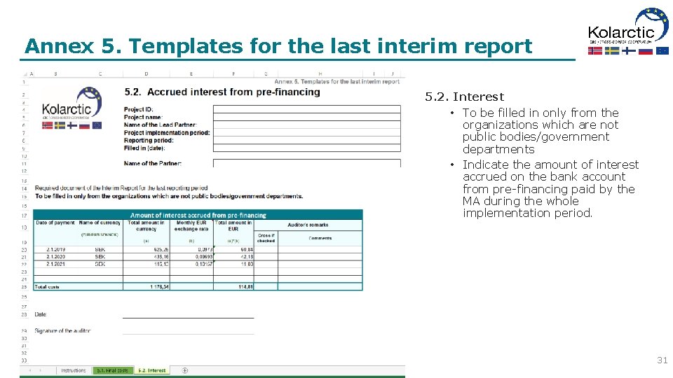 Annex 5. Templates for the last interim report 5. 2. Interest • To be