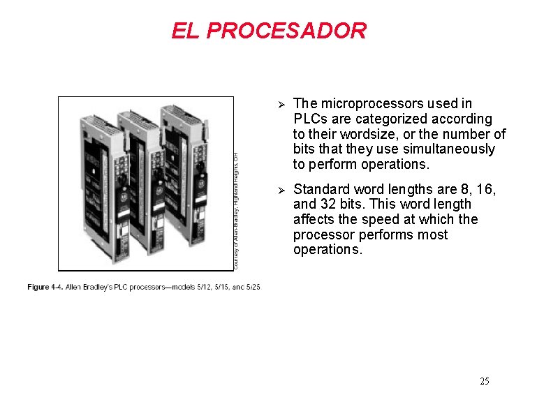 EL PROCESADOR Ø The microprocessors used in PLCs are categorized according to their wordsize,